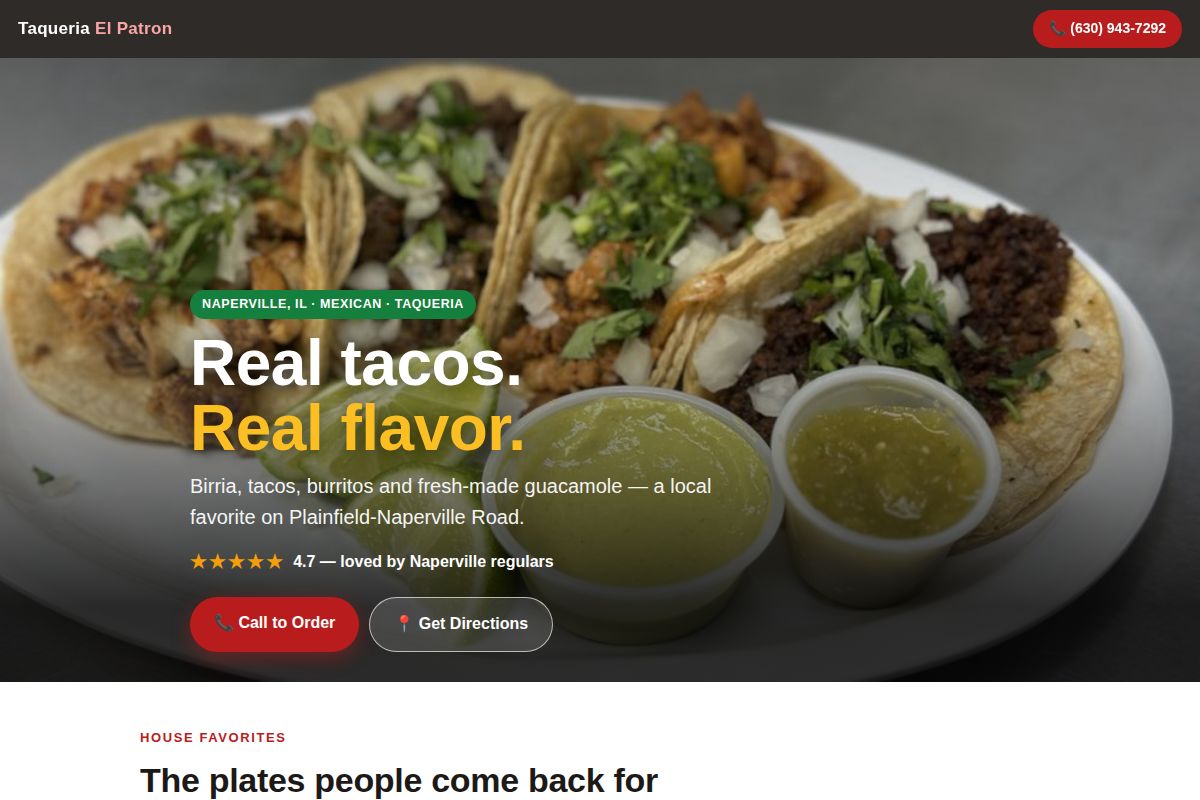 Demo website for Taqueria El Patron